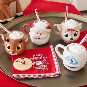 LIMITED EDITION Pottery Barn Kids Rudolph the Red-Nosed Reindeer Mug Set of 4